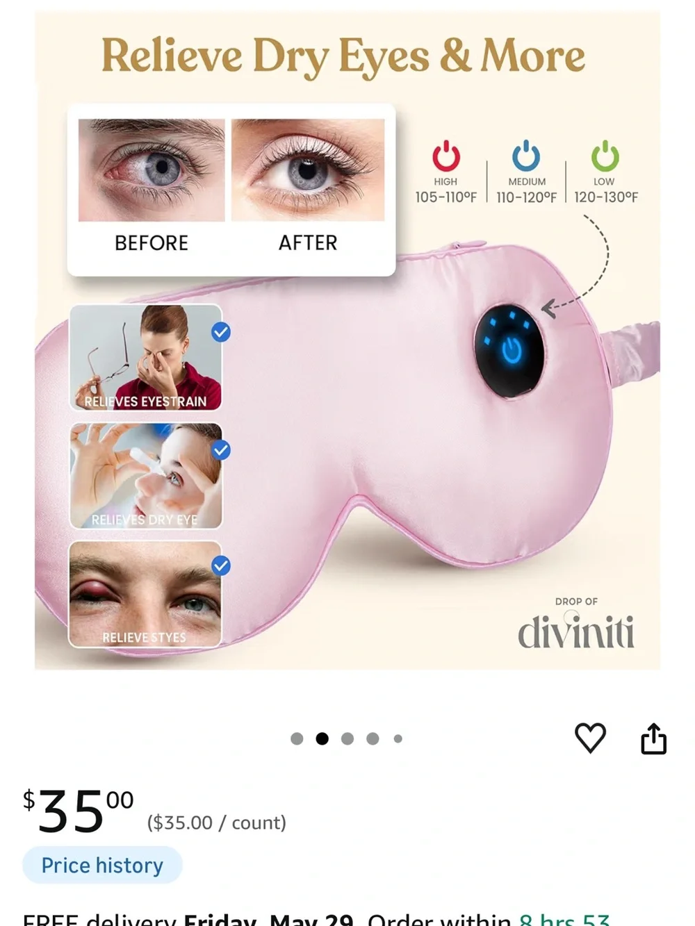 Heated Silk Eye Mask - Pink Comfort
